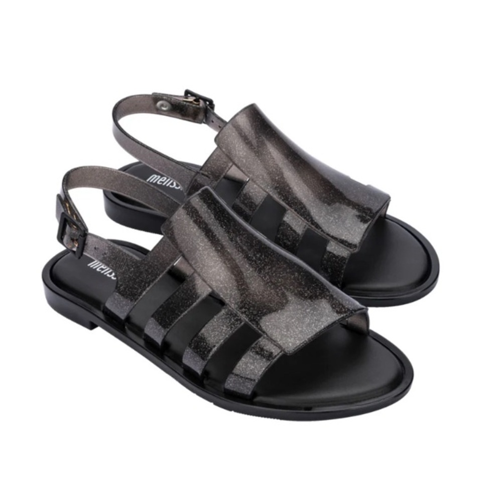 NWOT MELISSA BOEMIA black glitter sandals size 8